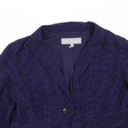 M&S Womens Blue Floral  Jacket Suit Size 12