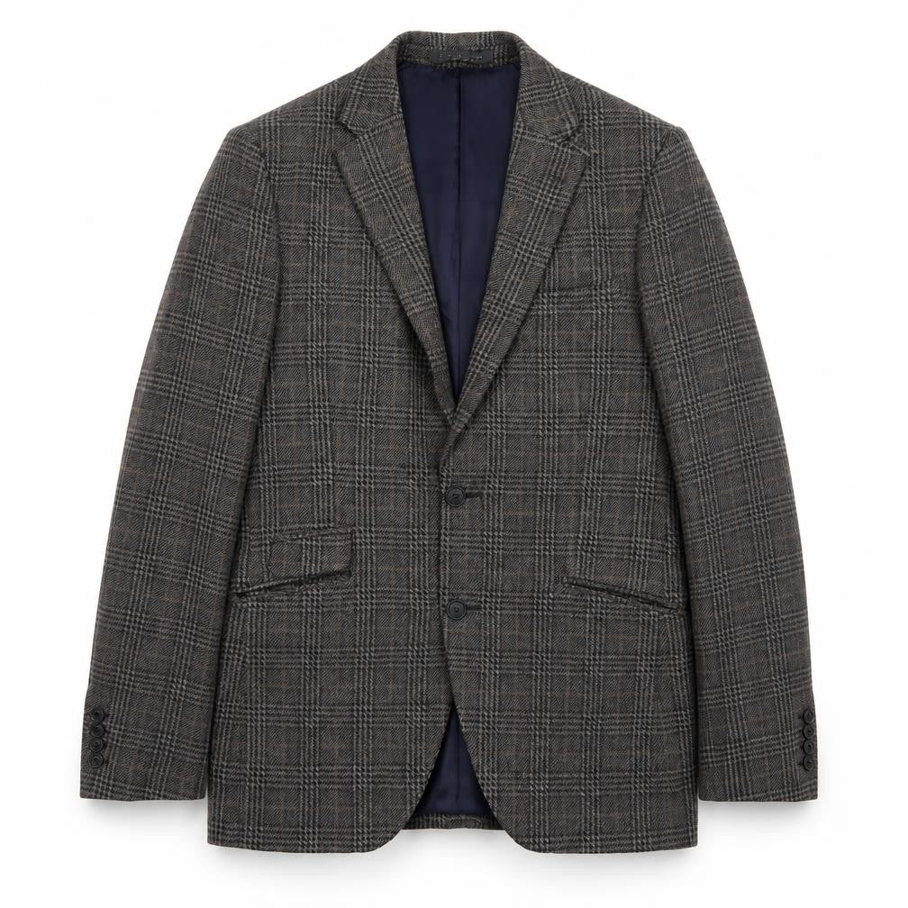 Front view of Debenhams men’s brown check jacket suit, size 38