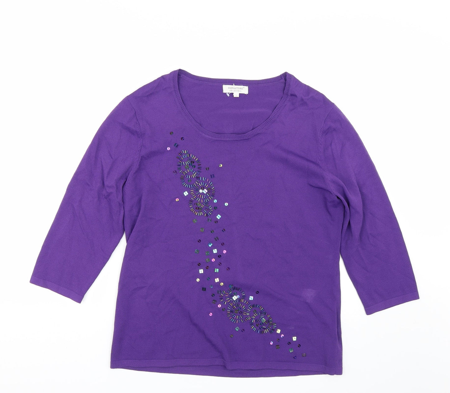 Womens UK Size L Signature Purple Basic T-Shirt