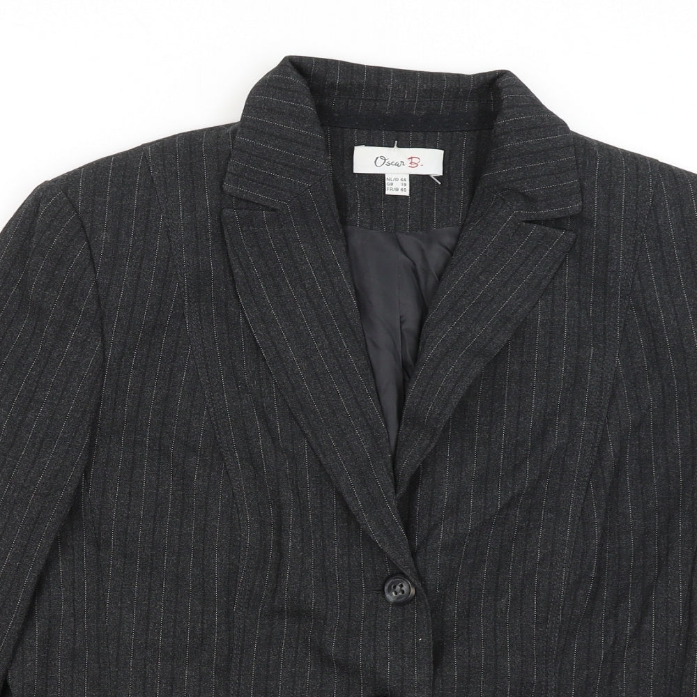 Oscar B Womens Grey Striped  Jacket Blazer Size 18