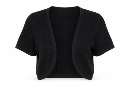 Front view of Maine New England women’s black geometric shrug jumper, size UK 12