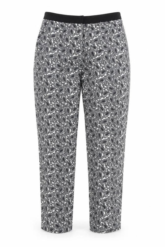 Front view of Topshop women’s multicoloured paisley trousers, size UK 6, 24-inch leg