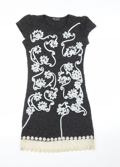 Select Womens Grey Floral  A-Line  Size 8