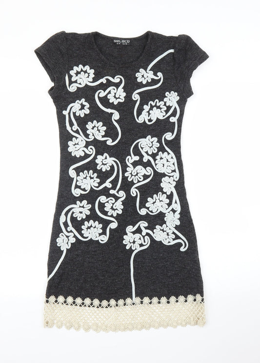 Select Womens Grey Floral  A-Line  Size 8