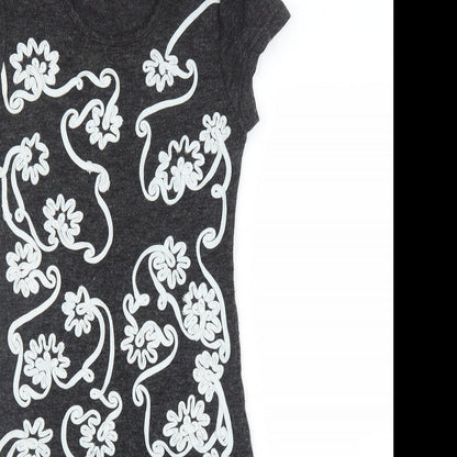 Select Womens Grey Floral  A-Line  Size 8