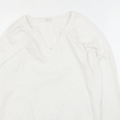 Womens UK Size L Preworn White Pullover Jumper