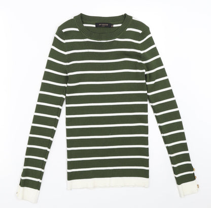 In Vogue Womens Green Striped  Pullover Jumper Size M