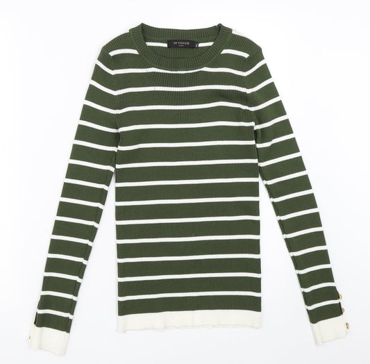 In Vogue Womens Green Striped  Pullover Jumper Size M