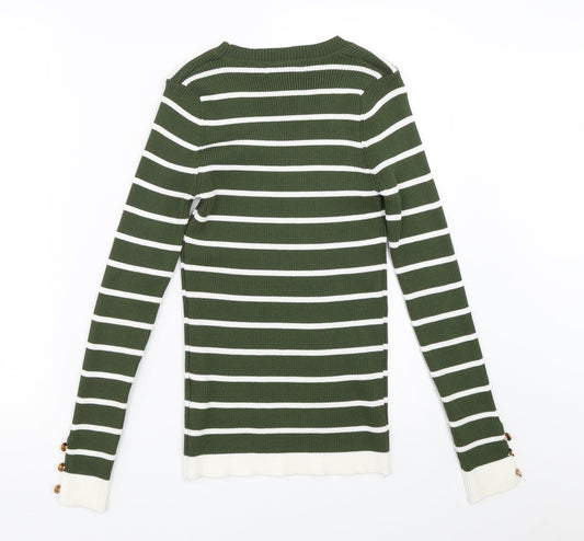 In Vogue Womens Green Striped  Pullover Jumper Size M