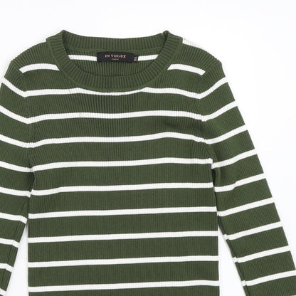 In Vogue Womens Green Striped  Pullover Jumper Size M
