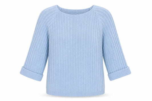 Front view of Tru Collection women’s blue jumper, size M