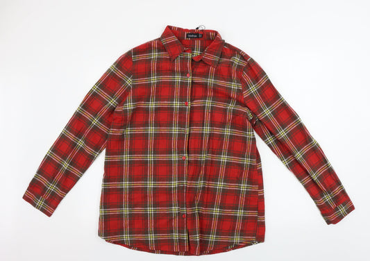 Boohoo  Womens Red Check  Basic Button-Up Size 10