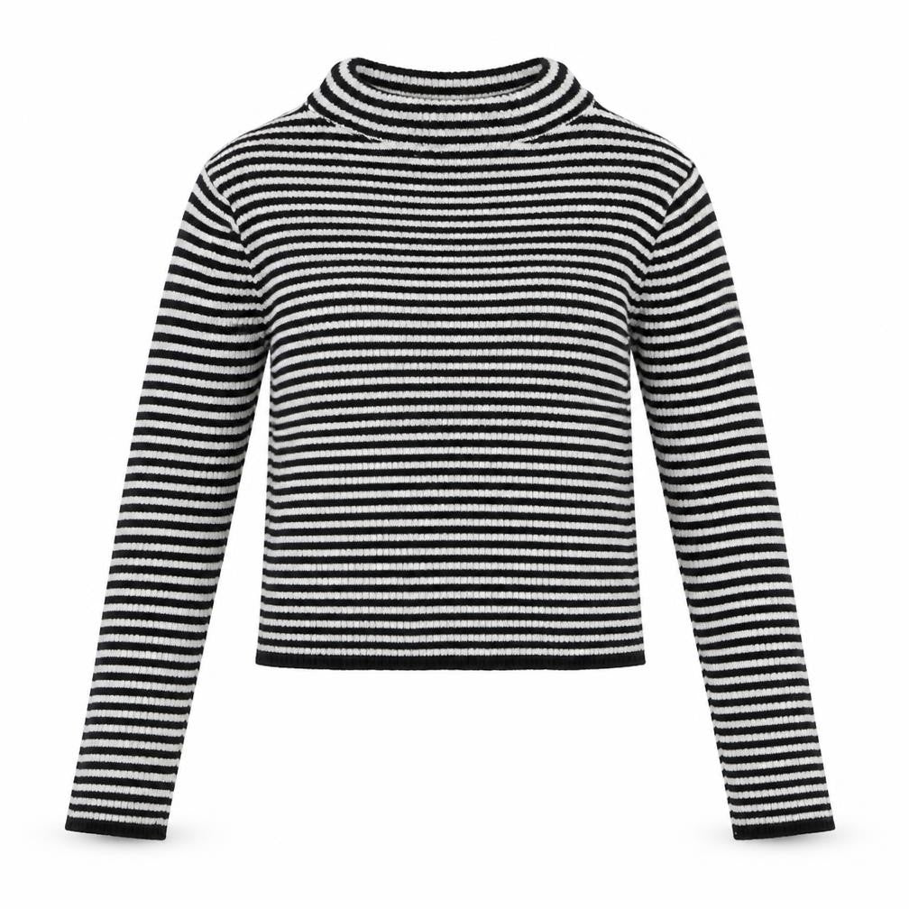Front view of MISS EVIE girls’ black striped jumper, size 11-12, years
