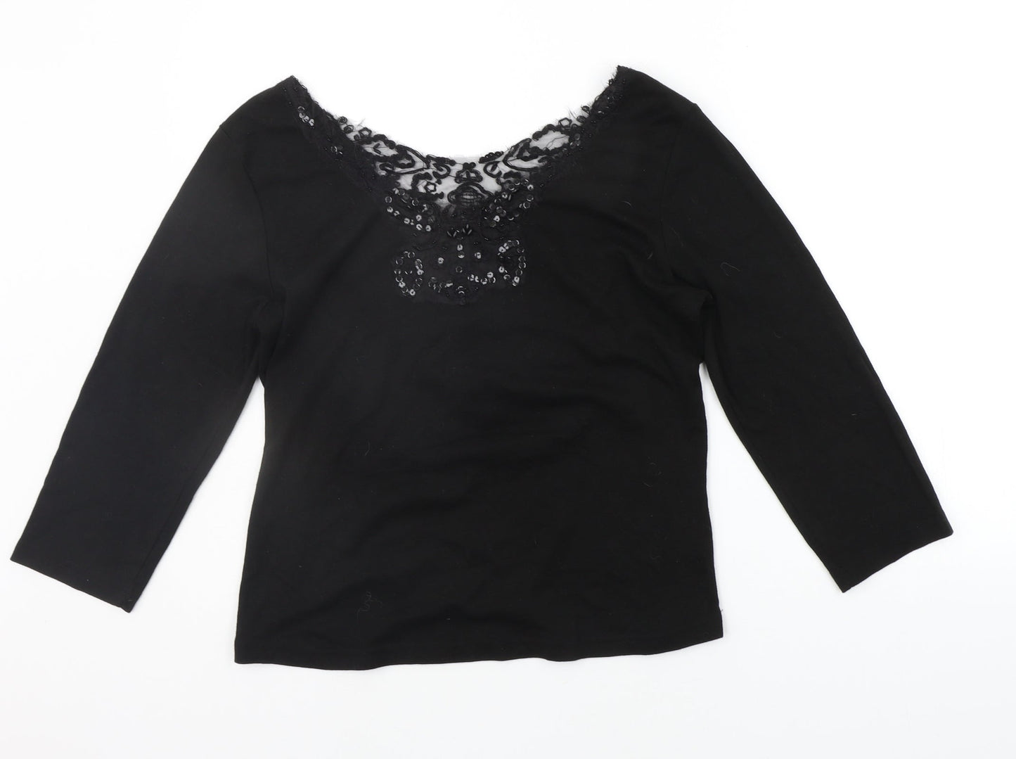 Womens UK Size 14 Joanna Hope Black Basic T-Shirt