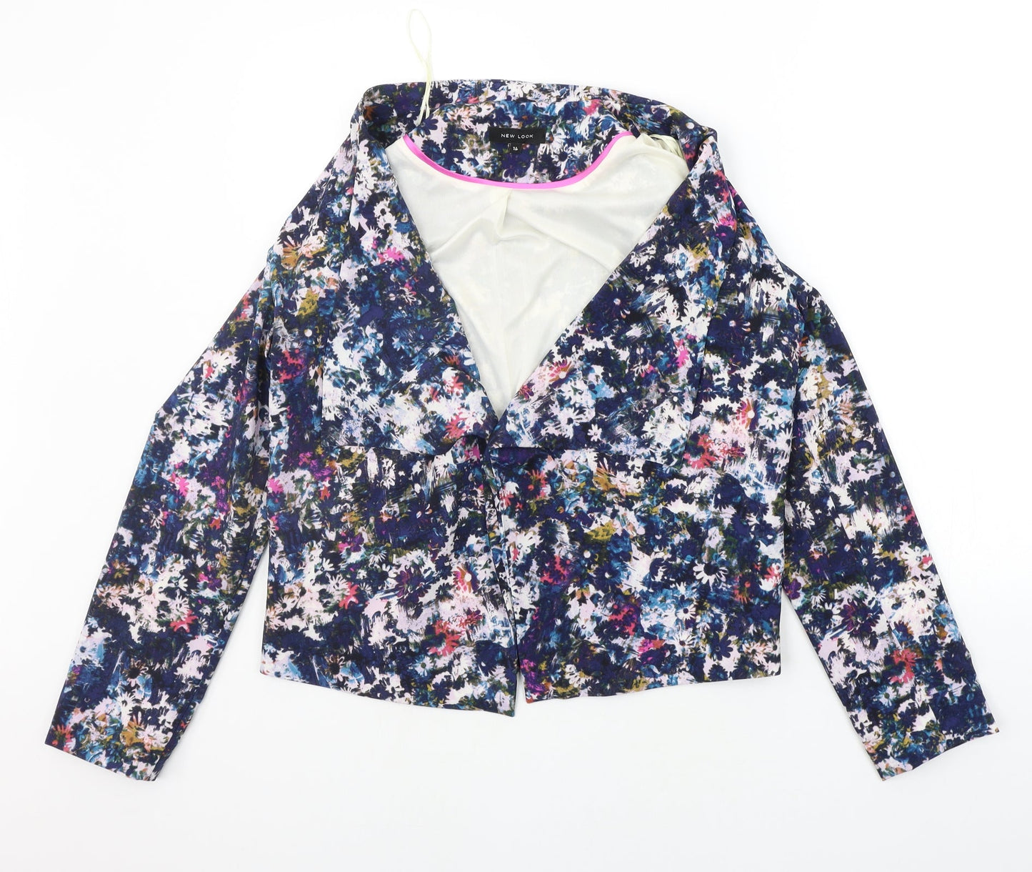 New Look Womens Blue Floral  Jacket Blazer Size 14
