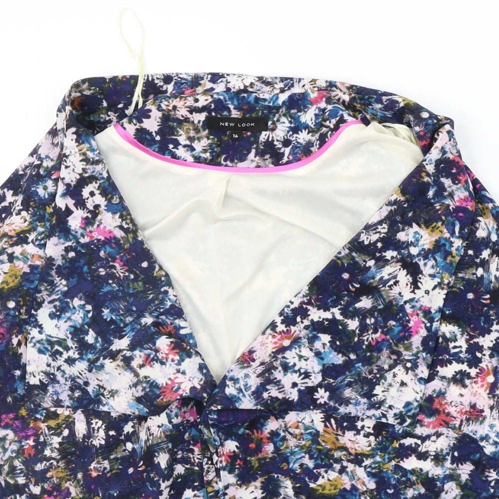 New Look Womens Blue Floral  Jacket Blazer Size 14