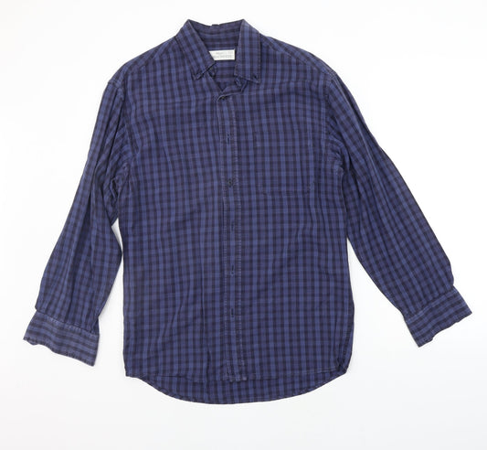 Mens UK Size S Marks and Spencer Blue  Button-Up Long Sleeve Casual Shirt