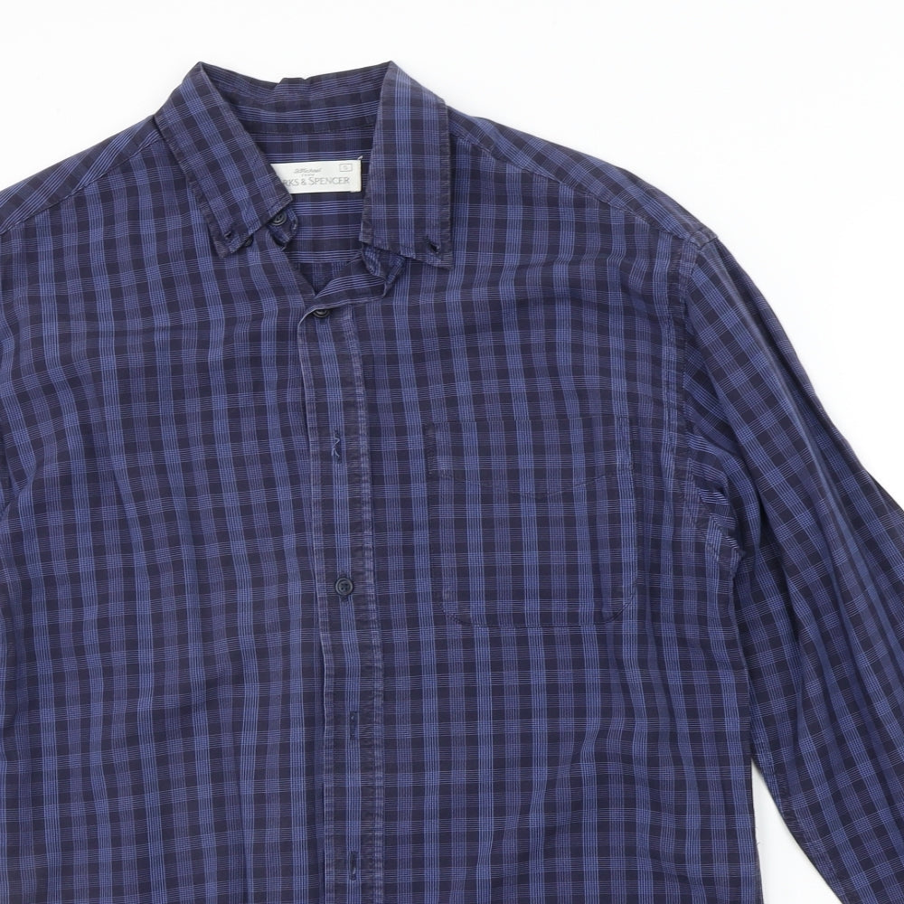 Mens UK Size S Marks and Spencer Blue  Button-Up Long Sleeve Casual Shirt