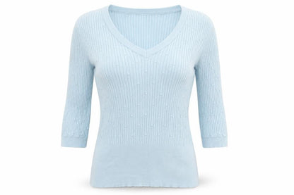 Front view of Marks & Spencer women’s blue pullover sweatshirt, size UK 8