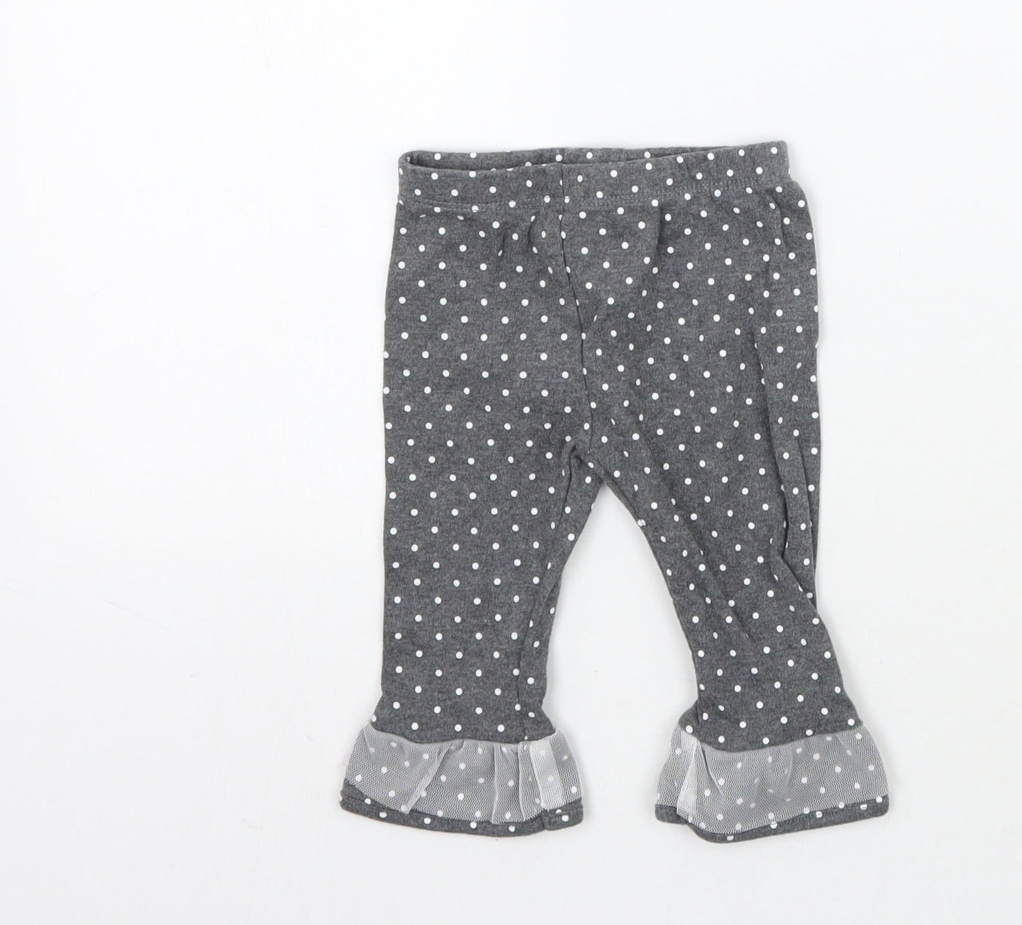 Preworn Girls Grey Polka Dot  Capri Trousers Size 6-9 Months