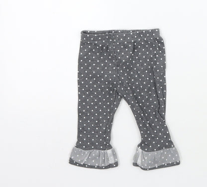 Preworn Girls Grey Polka Dot  Capri Trousers Size 6-9 Months