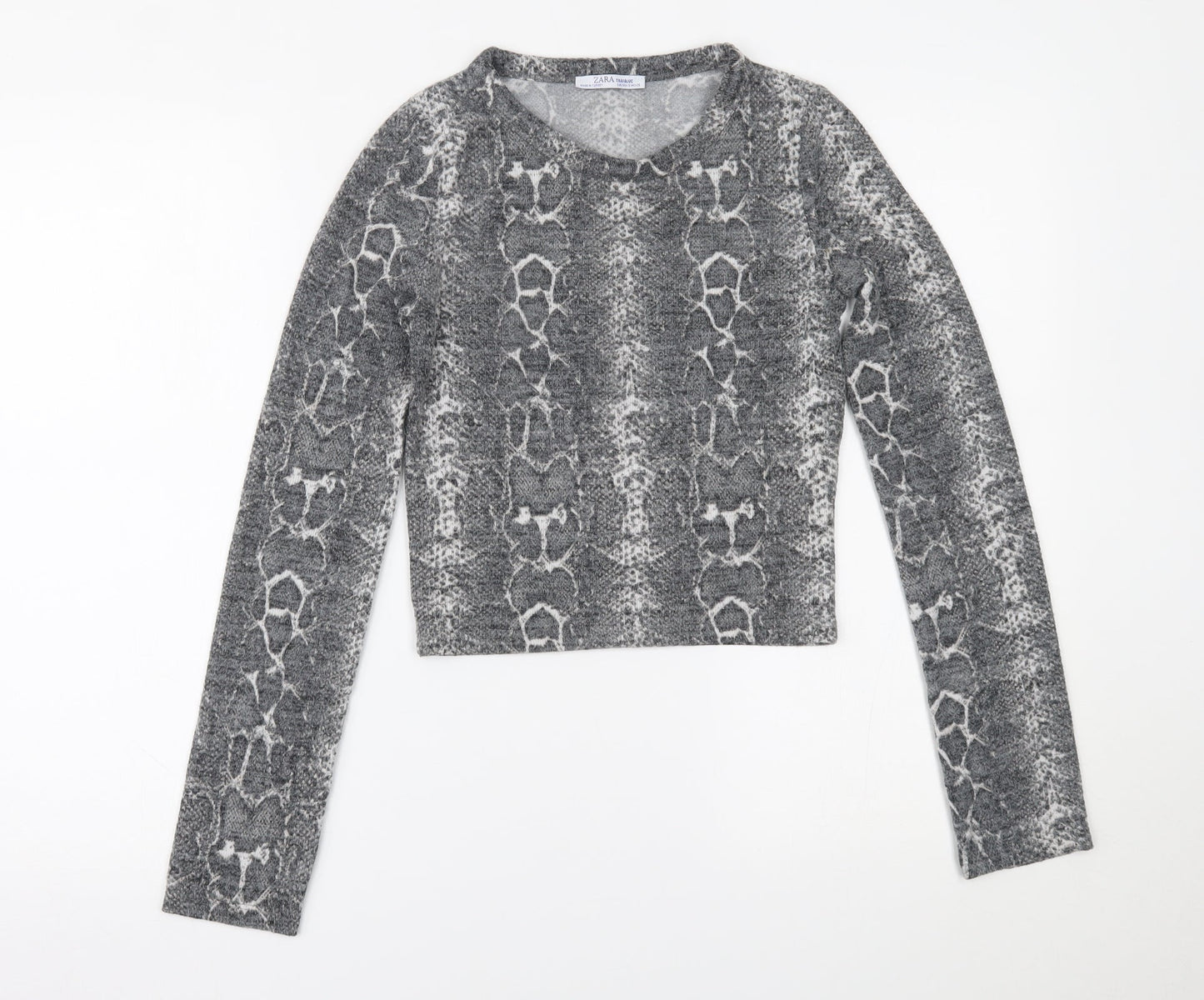 Womens UK Size S Zara Grey Cropped Blouse