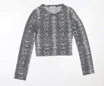 Womens UK Size S Zara Grey Cropped Blouse