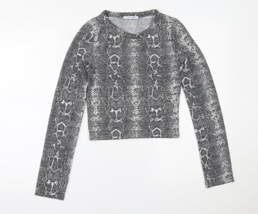 Womens UK Size S Zara Grey Cropped Blouse