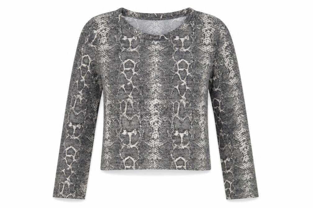 Front view of Zara women’s grey animal print cropped blouse, size S