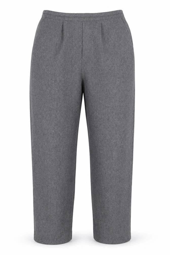 Front view of Bonmarché women’s grey trousers, size UK 12, 26-inch leg