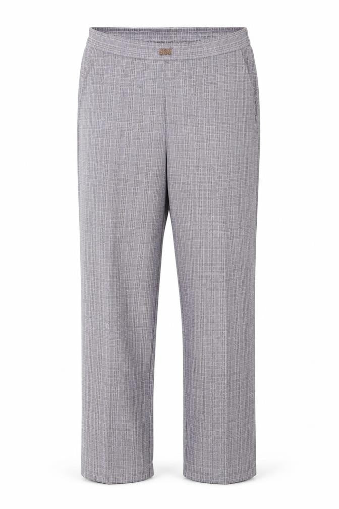 Front view of Marks & Spencer men’s purple houndstooth trousers, size 16, 27-inch leg