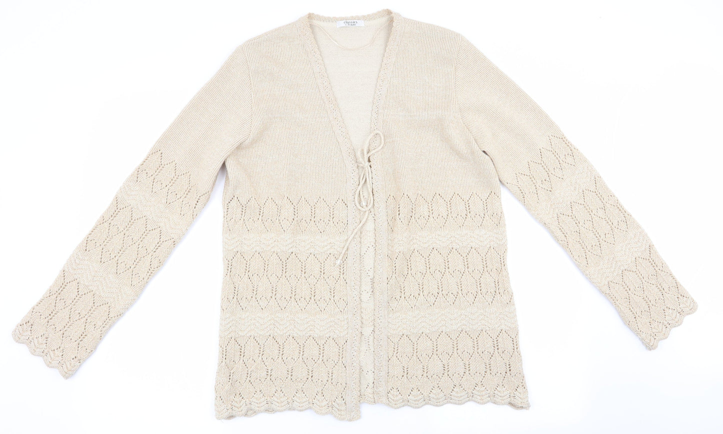 Classics by Berkertex Womens Gold Geometric  Cardigan Jumper Size 14  - Subtle glitter effect