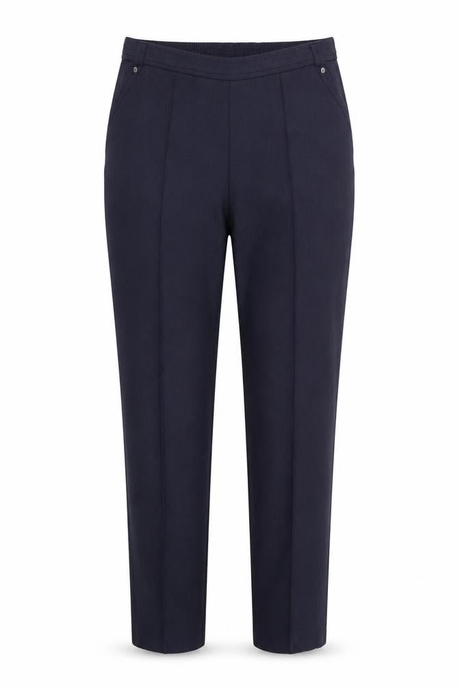 Front view of Marks & Spencer women’s blue trousers, size UK 12, 29-inch leg - back elastication