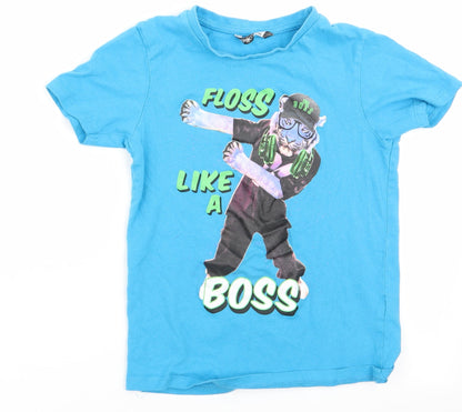 Pep & Co Boys Blue Animal Print  Basic T-Shirt Size 7-8 Years  - Floss like a boss