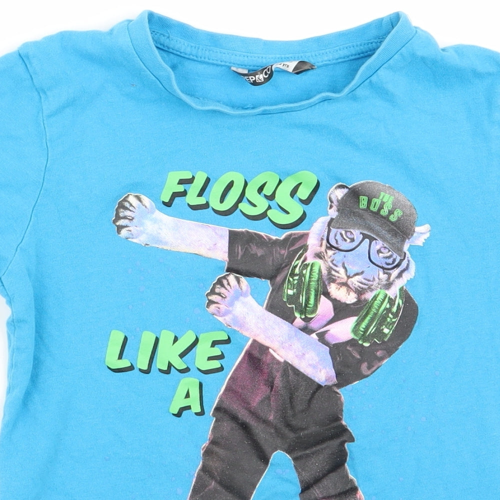 Pep & Co Boys Blue Animal Print  Basic T-Shirt Size 7-8 Years  - Floss like a boss