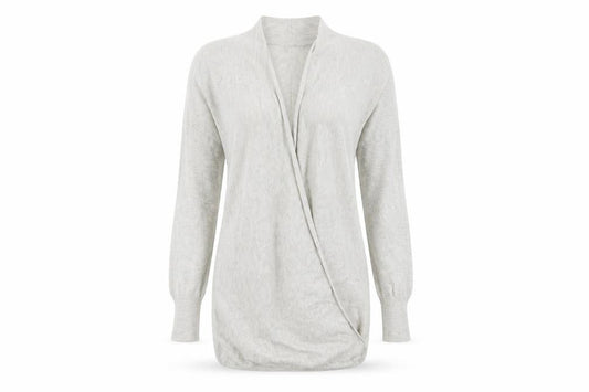 Front view of Amaryllis women’s grey cardigan jumper, size M