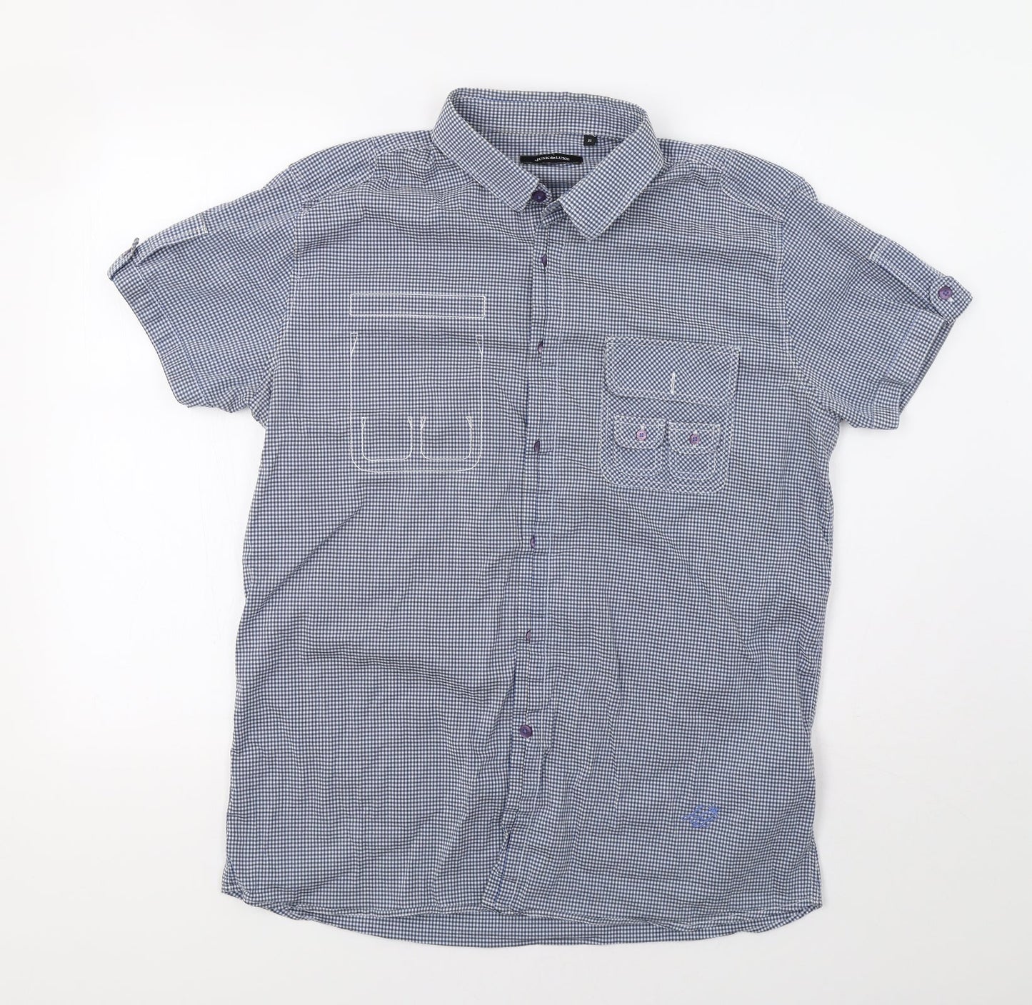 Mens UK Size XL JUNK de LUXE Blue  Button-Up Short Sleeve Casual Shirt