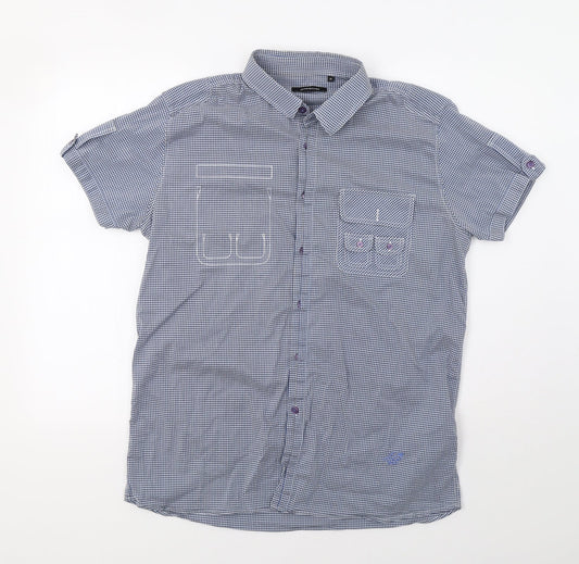 Mens UK Size XL JUNK de LUXE Blue  Button-Up Short Sleeve Casual Shirt