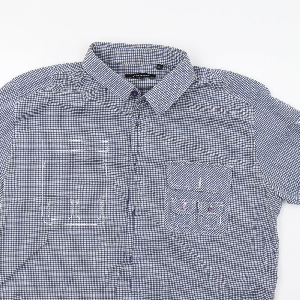 Mens UK Size XL JUNK de LUXE Blue  Button-Up Short Sleeve Casual Shirt
