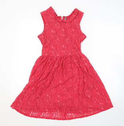 Preworn Womens Red Floral  A-Line  Size 8