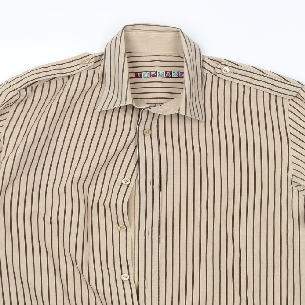 Mens UK Size S Topman Brown  Button-Up Long Sleeve Casual Shirt