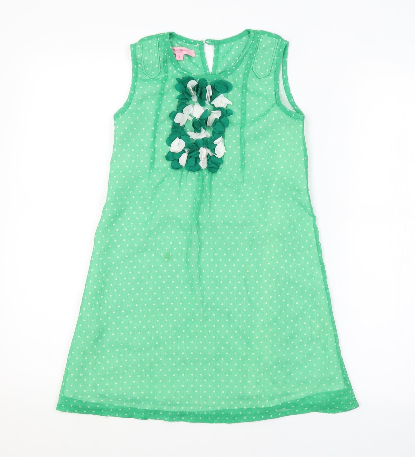 Beetlejuice London Girls Green Polka Dot  A-Line  Size 7 Years
