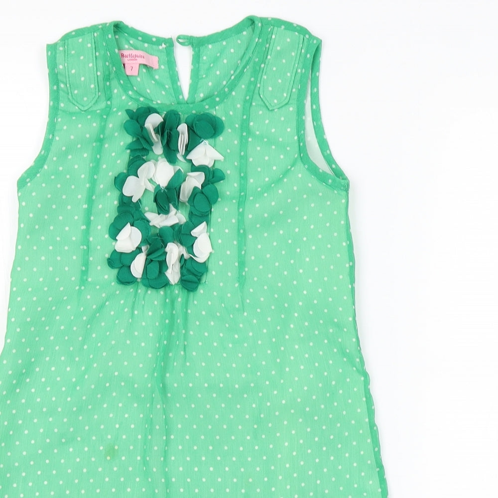 Beetlejuice London Girls Green Polka Dot  A-Line  Size 7 Years