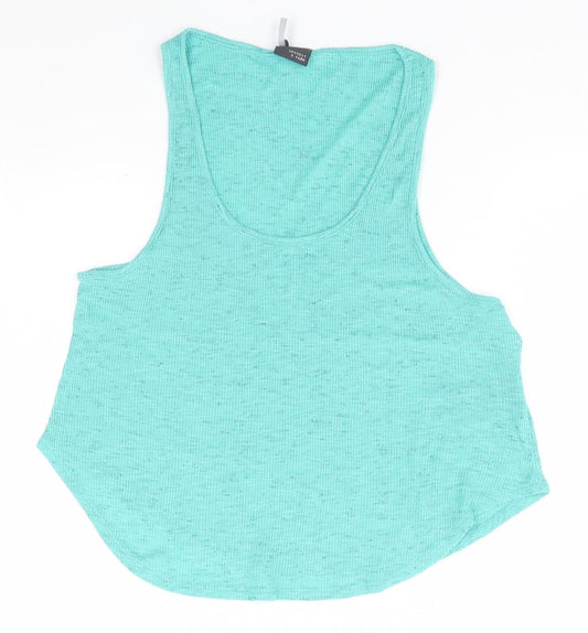 Womens UK Size S Sparkle & Fade Green Basic Tank