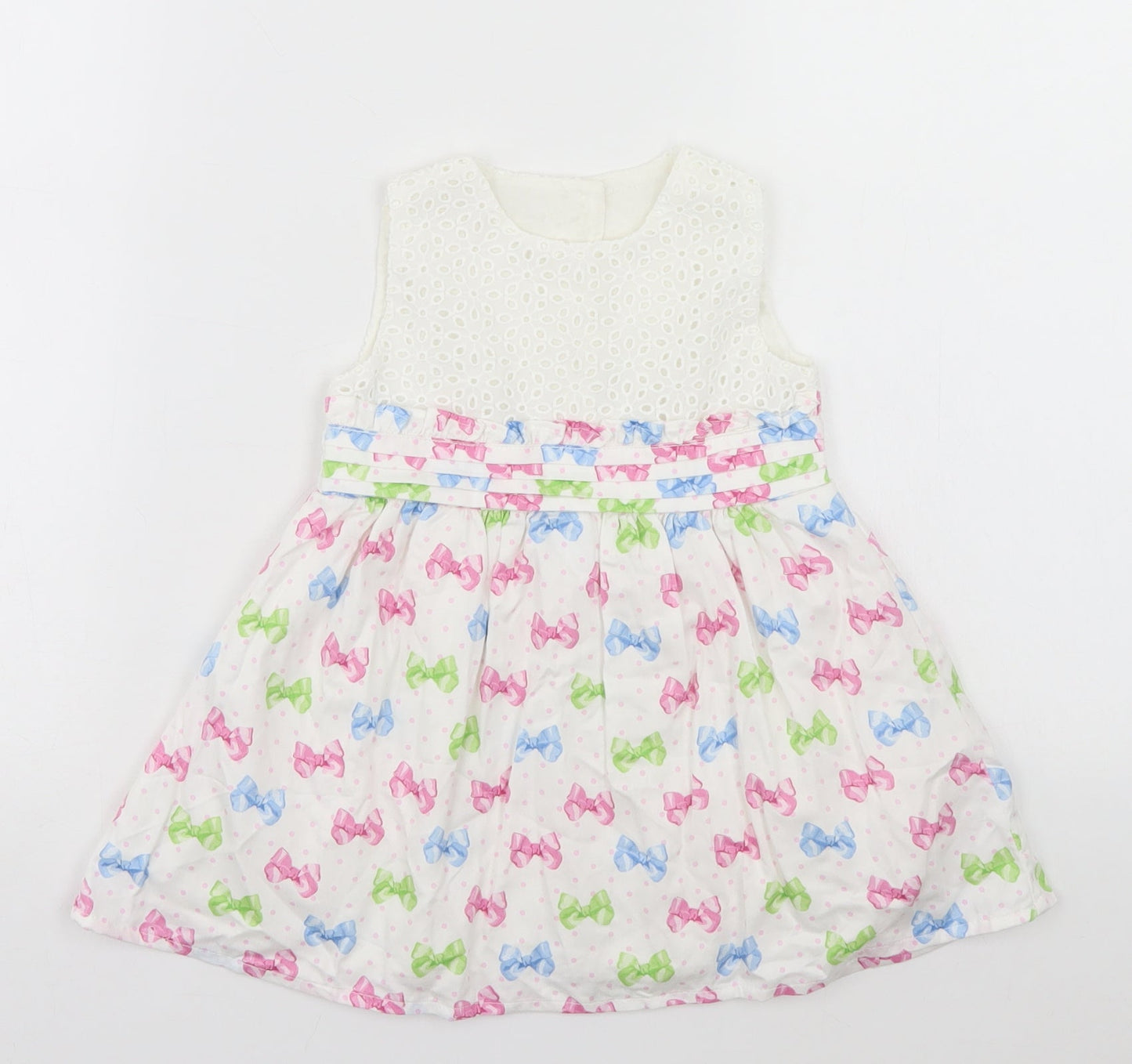 Preworn Girls White Geometric  A-Line  Size 9-12 Months