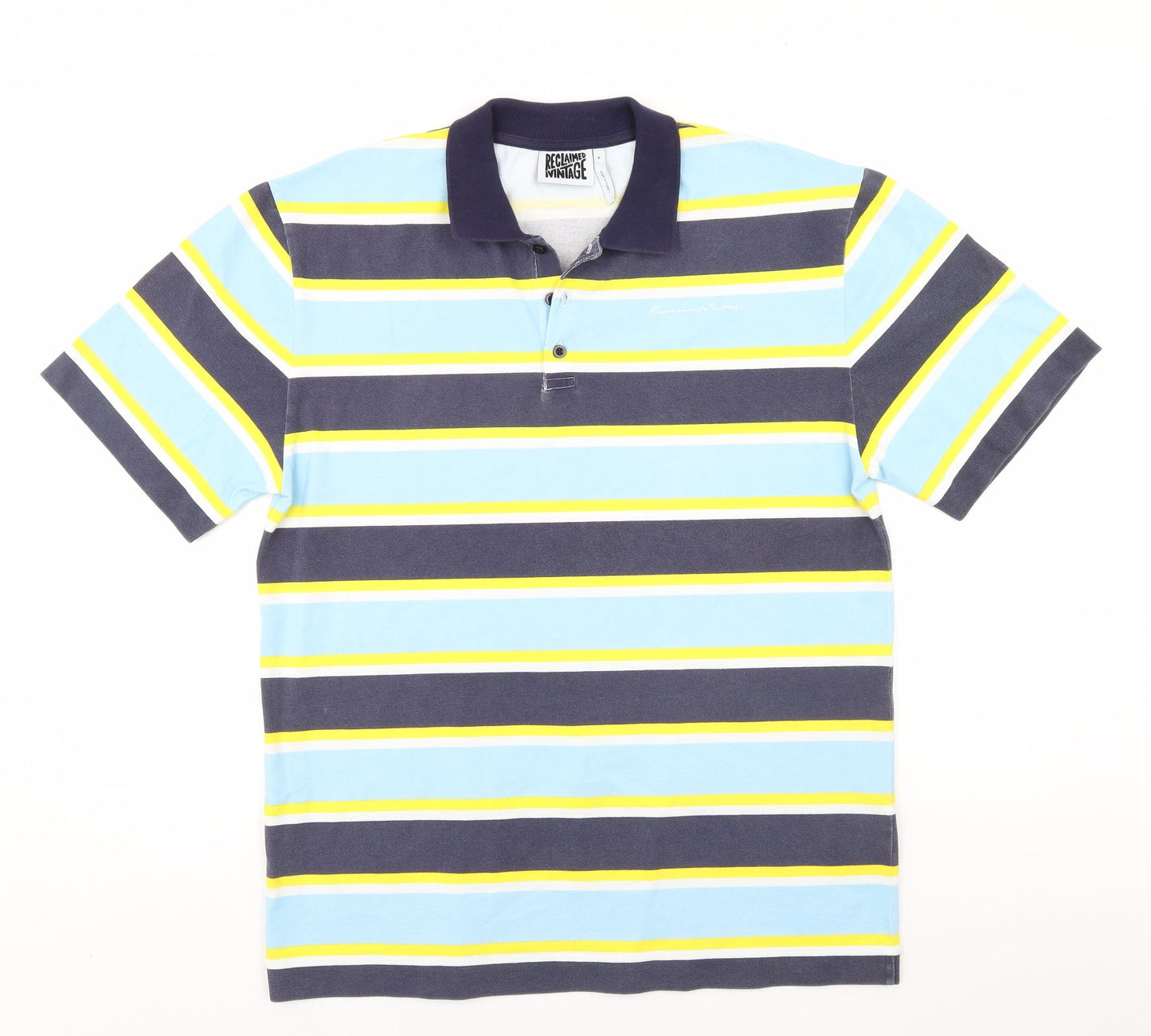 Reclaimed Vintage Mens Blue Striped   Polo Size M