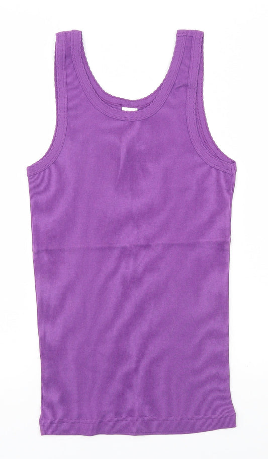 Front view of Petite Fleur women’s purple striped basic tank, size UK 12