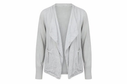 Front view of Per Una women’s grey cardigan jumper, size UK 16