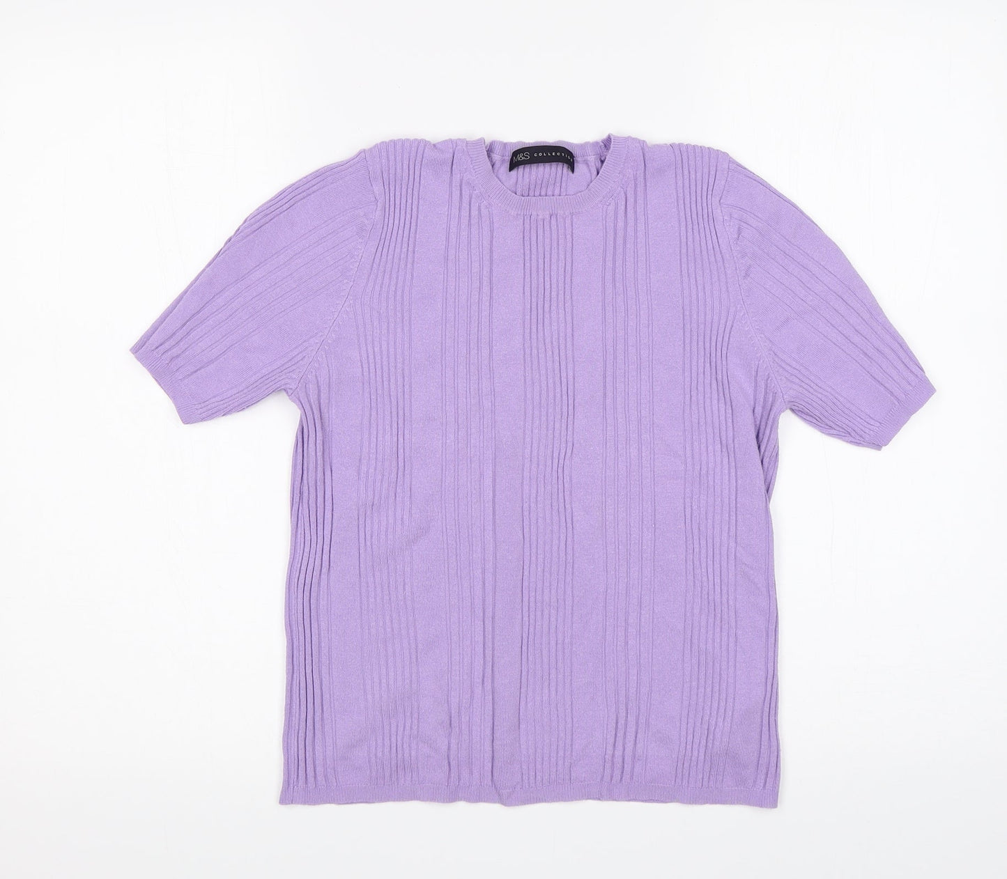M&S Womens Purple Striped  Basic T-Shirt Size 14