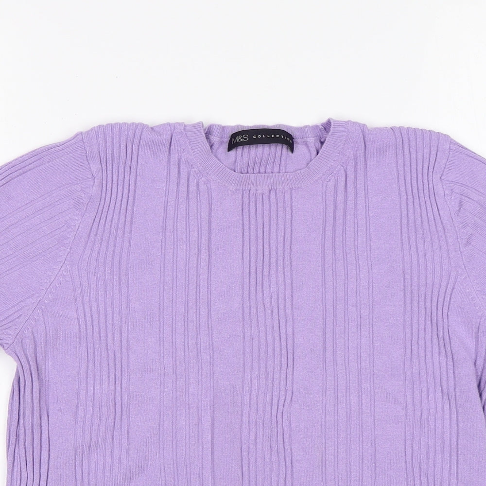 M&S Womens Purple Striped  Basic T-Shirt Size 14